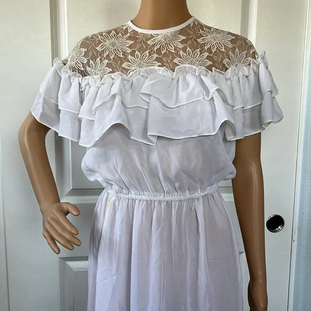 Vtg 60s 70s white lace semi sheer flirty dress by Billie Jack for HER size S - Picture 2 of 8